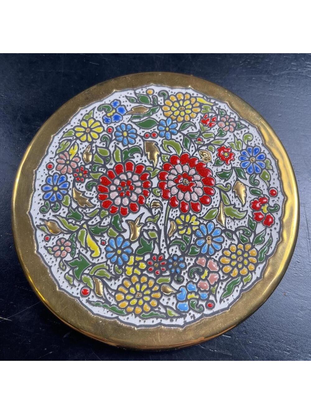 Vintage Handmade Spanish Decorative Ceramic Plate- Floral Design -24k Gold Rim